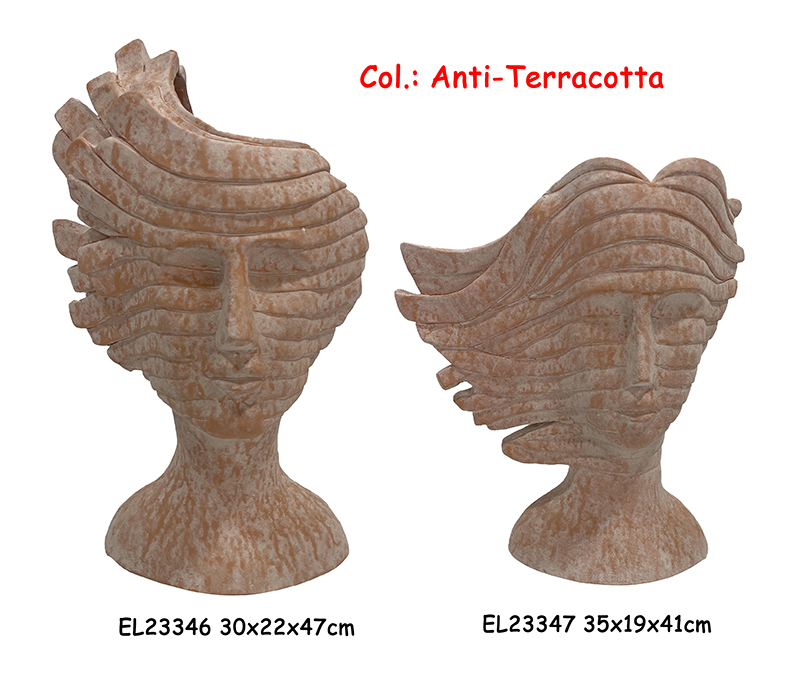 Wholesale Fiber Clay Handmade Crafts MGO Stripe Pattern Lady Bust Flowerpots Suppliers, Exporter
