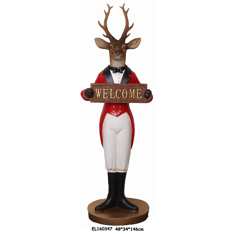 Wholesale Resin Handmade Crafts 57.5 Inch Height Mr. Reindeer w/WELCOME Sign Holidays Decoration Good Fortune Supplier, Exporters