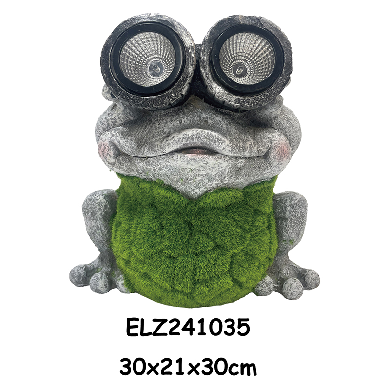 High-Quality Handcrafted Solar Power Frogs Grass-Flocked Frog Statues Fiber Clay Statues for Home And Garden Product, Products