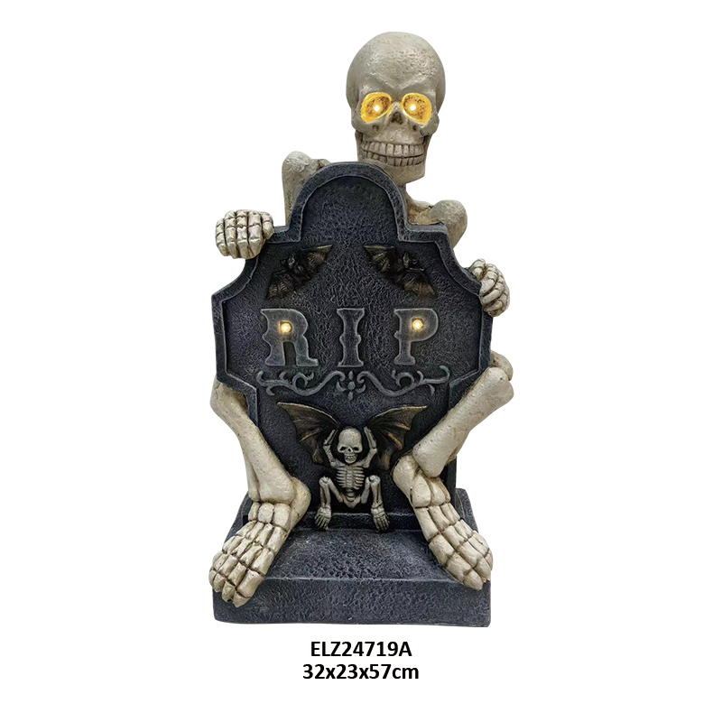 China Handcrafted Spooky Halloween Decorations Skeleton Gripping A Tombstone Indoor Outdoor Display Manufacturer, Factory