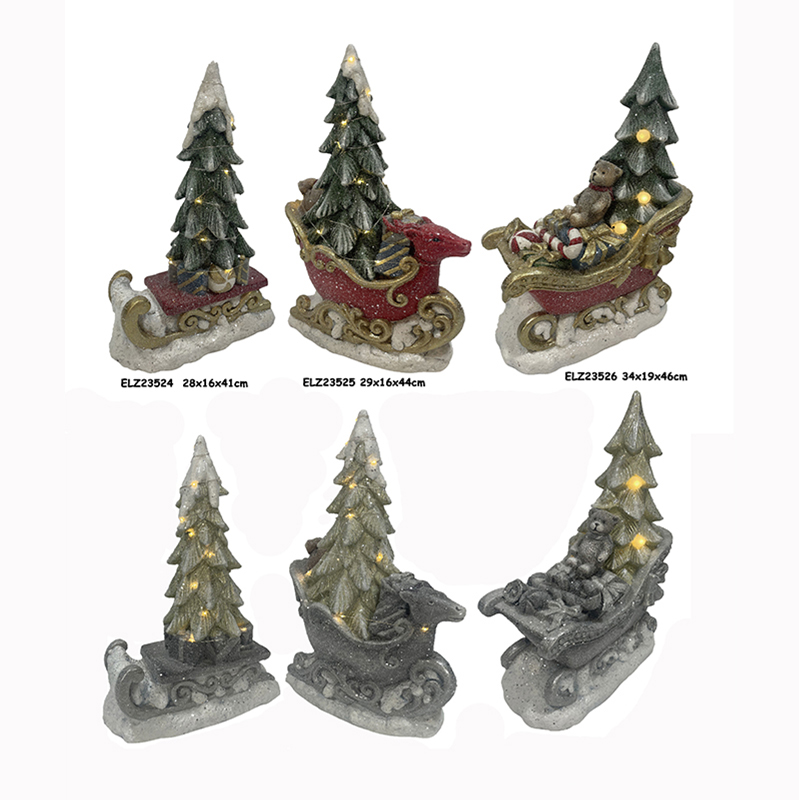 China Resin Arts & Crafts CHRISTMAS TREES DECOR WITH SLEIGH REINDEER CAR WITH LED LIGHTS Product, Service