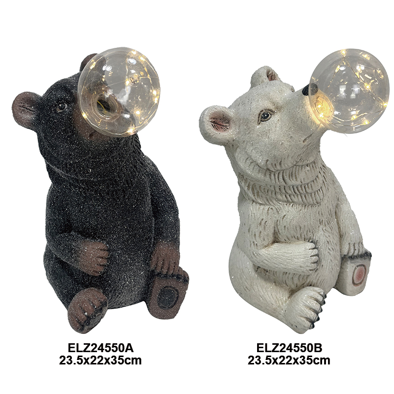 High-Quality Garden Decor Fiber Clay Bear With Bulbs Collection Bear Statues Indoor Outdoor Decoration Supplier, Product