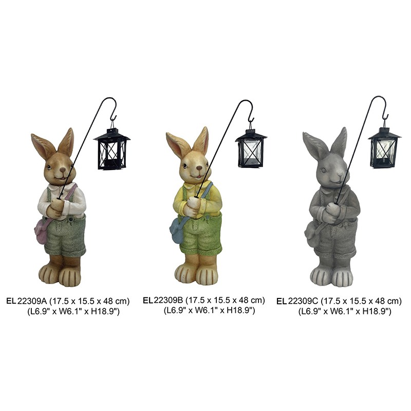 China Fiber Clay Garden Statue Easter Cute Rabbits Hold Lantern Spring Decor Fiber Clay Handmade Crafts Suppliers, Products
