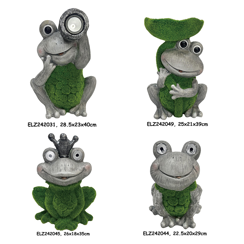 High-Quality Handcrafted Solar Power Frogs Grass-Flocked Frog Statues Fiber Clay Statues for Home And Garden Product, Products