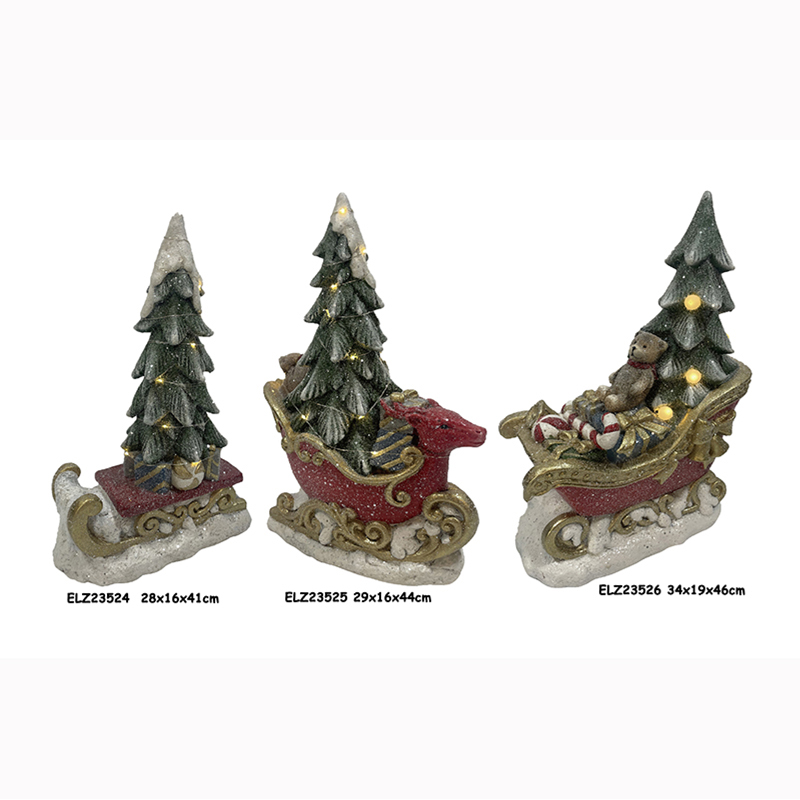 China Resin Arts & Crafts CHRISTMAS TREES DECOR WITH SLEIGH REINDEER CAR WITH LED LIGHTS Product, Service