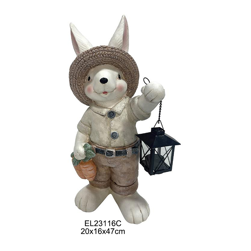 China Collection of Whimsical Rabbit Figurines with Lanterns Spring Bunny Cute Rabbits Home and Garden Decoration Exporters, Product