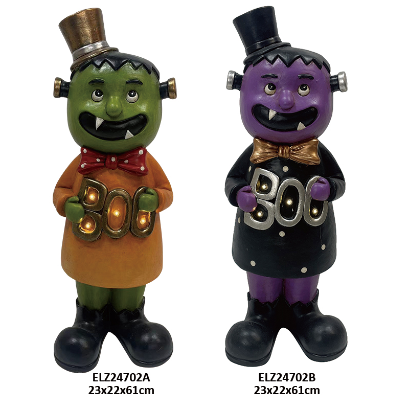 Wholesale Fiber Clay Halloween Figures The Mummy Figure Holds Jack-o'-lantern Bowl Frankenstein Figure Dapper Pumpkin-head Gentleman Suppliers, Exporters