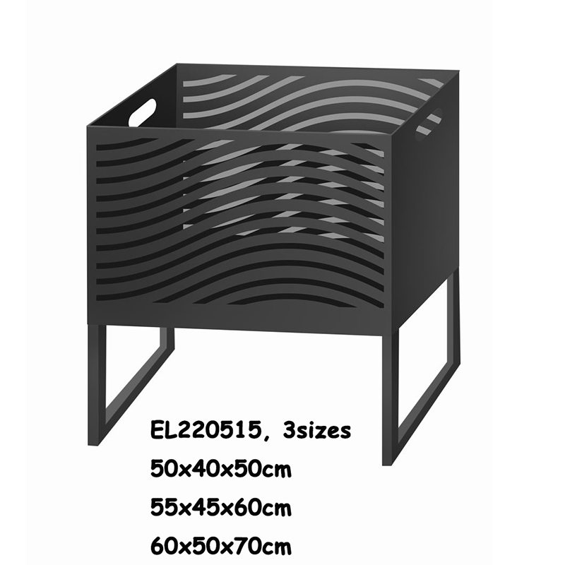 China High temperature Black Square Metal Fire Pit with Stand Bonfire Outdoor Heater for Wood Burning with Laser Cut Design Manufacturer, Service