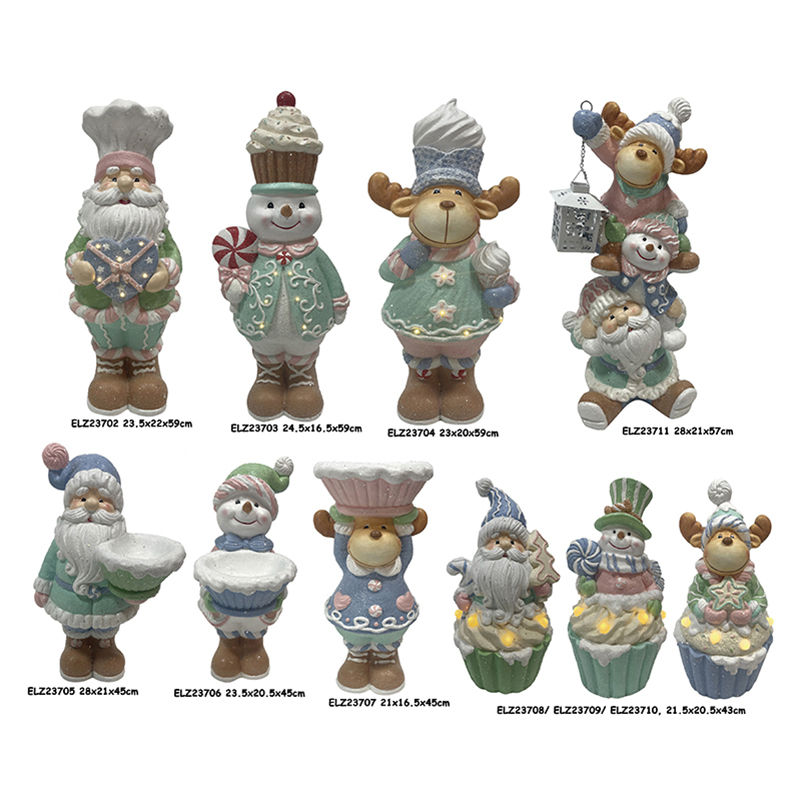 China HANDMADE AQUA BLUE ICED CUPCAKES WITH SNOWMAN SANTA REINDEER SET OF 3 FIGURES Product, Products