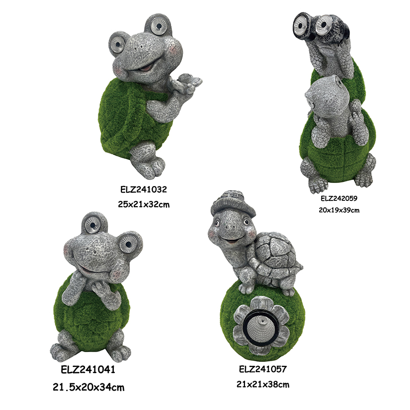 China Grass-Flocked Solar Decor Figures Frog Turtle Snail Equipped With Solar-powered Eyes Garden Decoration Figures Supplier, Product