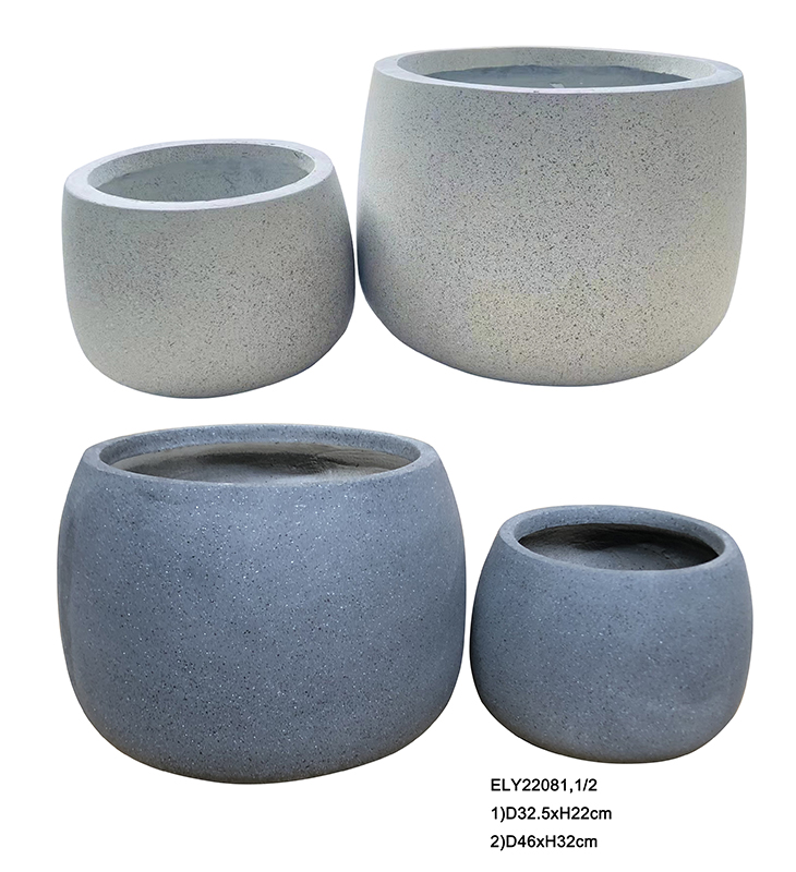 Fiber Clay Light Weight Low Bowl Garden Flowerpot