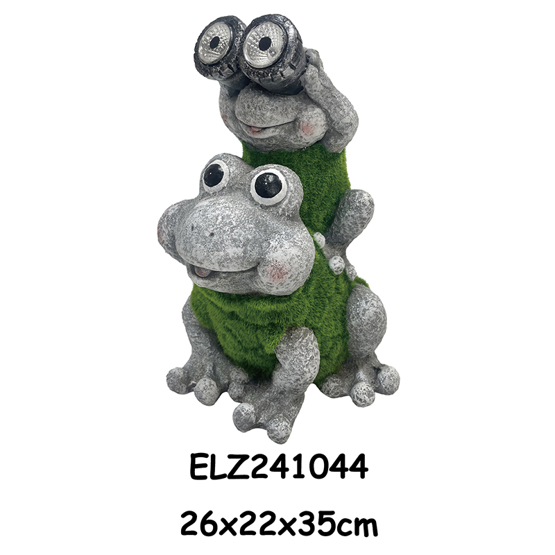 High-Quality Handcrafted Solar Power Frogs Grass-Flocked Frog Statues Fiber Clay Statues for Home And Garden Product, Products