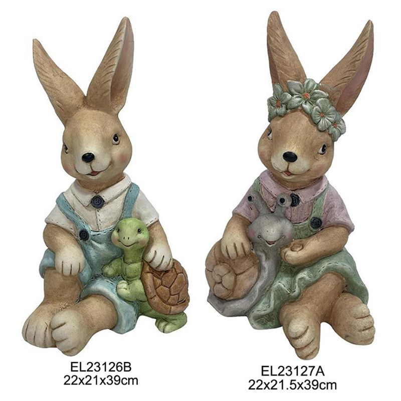 China Handcrafted Turtle Rabbit Duo Snail Rabbit Pair Figurines For Easter and Garden Decoration Manufacturer, Product