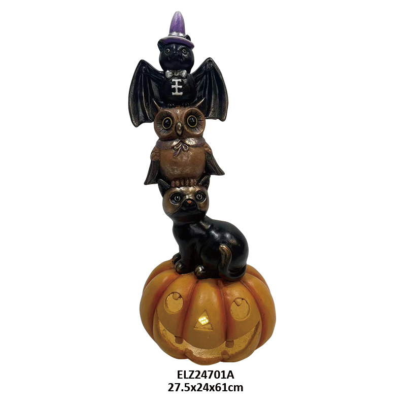 High-Quality Halloween Fiber Clay Collection Spooky Cat Owl Carved Pumpkin Skeletal Gentleman Pumpkin-head Man Jack-o'-lantern Manufacturer, Supplier