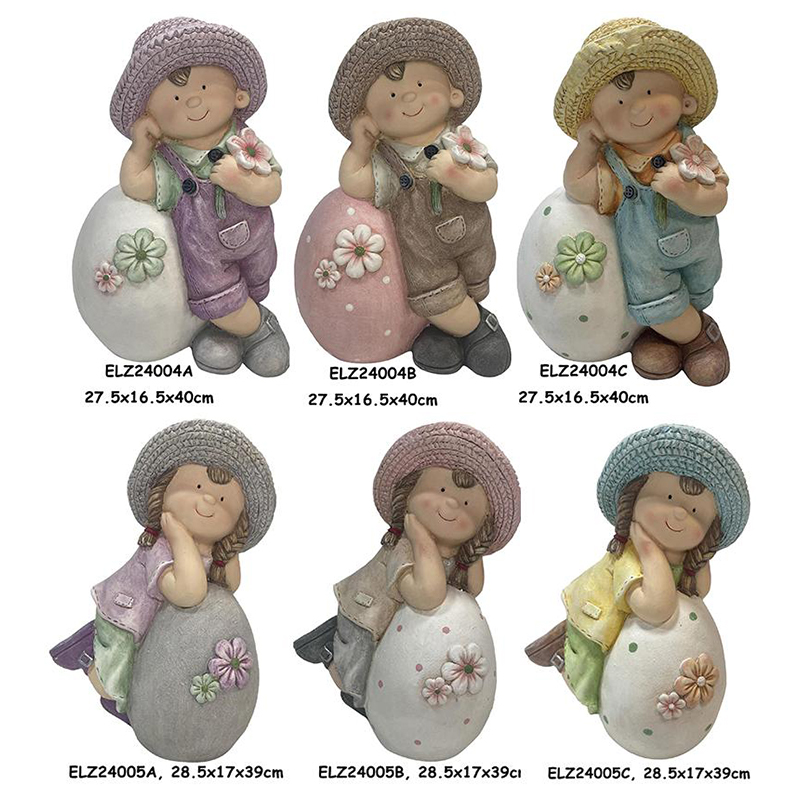 Wholesale Easter Decor Eggshell Companions Garden Boy And Girl Statues Outdoor Indoor Ornaments Supplier, Product