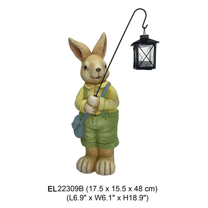 China Fiber Clay Garden Statue Easter Cute Rabbits Hold Lantern Spring Decor Fiber Clay Handmade Crafts Suppliers, Products