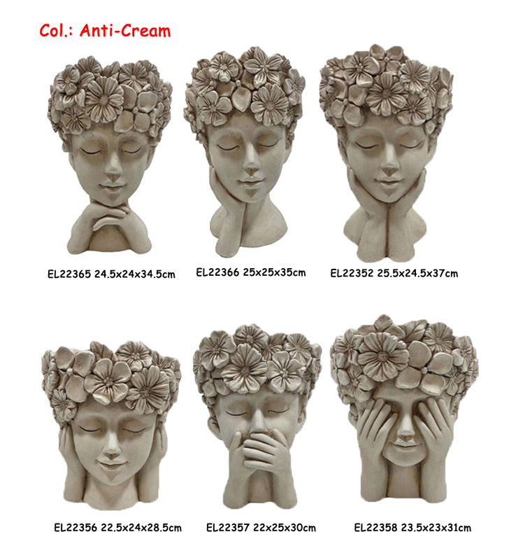 Wholesale Fiber Clay Handmade Crafts MGO Flower Crown Girl Thinking Face Planters Supplier, Products