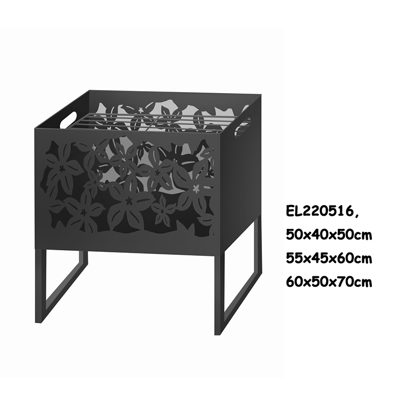 China High temperature Black Square Metal Fire Pit with Stand Bonfire Outdoor Heater for Wood Burning with Laser Cut Design Manufacturer, Service