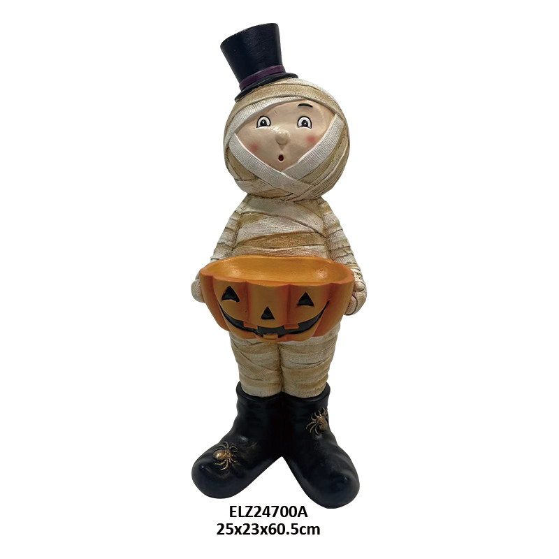 Wholesale Fiber Clay Halloween Figures The Mummy Figure Holds Jack-o'-lantern Bowl Frankenstein Figure Dapper Pumpkin-head Gentleman Suppliers, Exporters