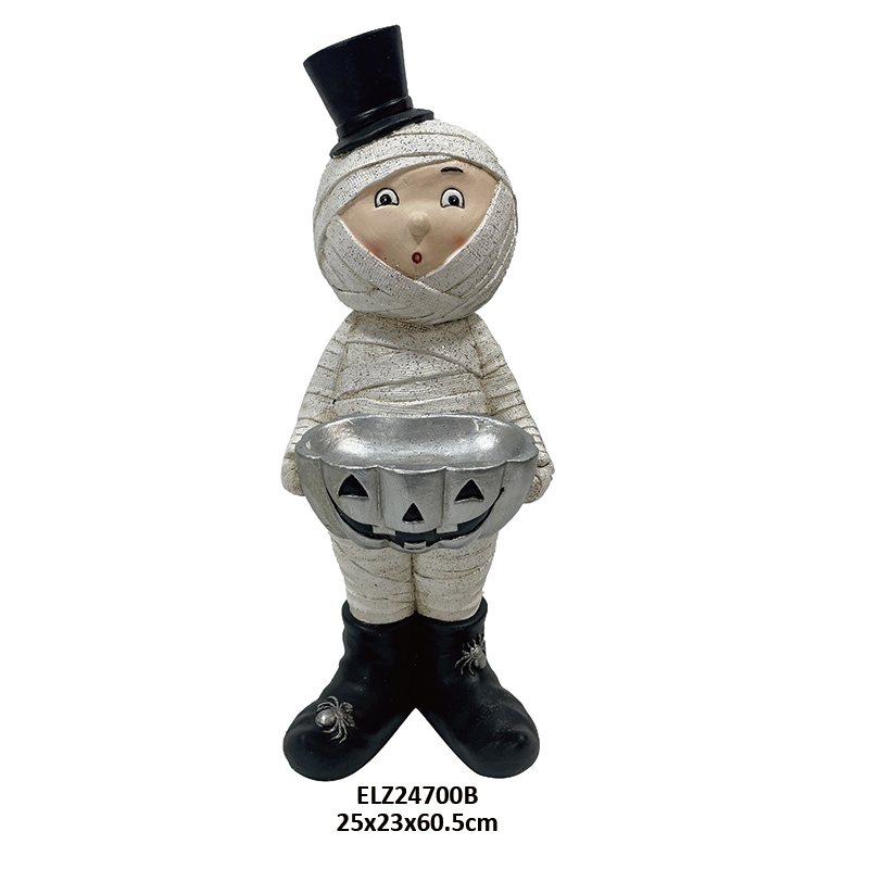 Wholesale Fiber Clay Halloween Figures The Mummy Figure Holds Jack-o'-lantern Bowl Frankenstein Figure Dapper Pumpkin-head Gentleman Suppliers, Exporters