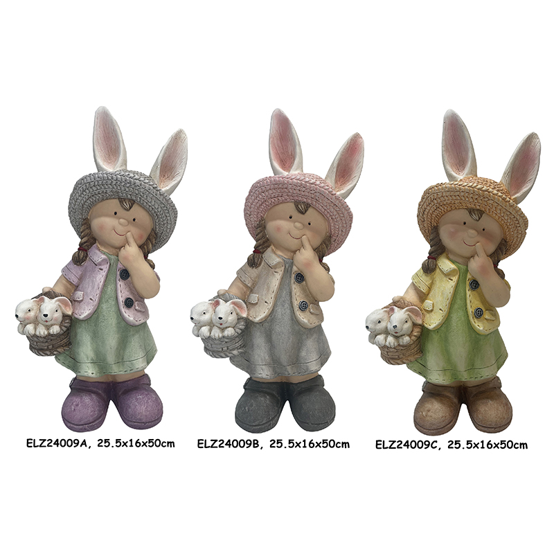 China Handcrafted Boy and Girl Rabbit Companions Bunny Basket Buddies Statues Outdoor Indoor Decor Suppliers, Products