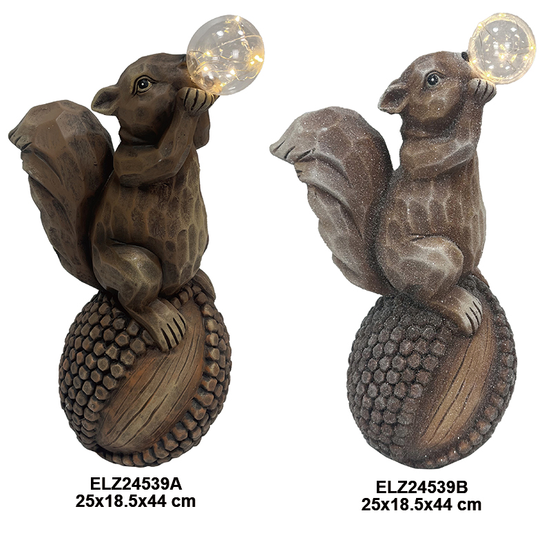 China Fiber Clay Squirrel Statues Squirrel With Bulbs Handmade Garden Home Decor Statue Manufacturers, Factory