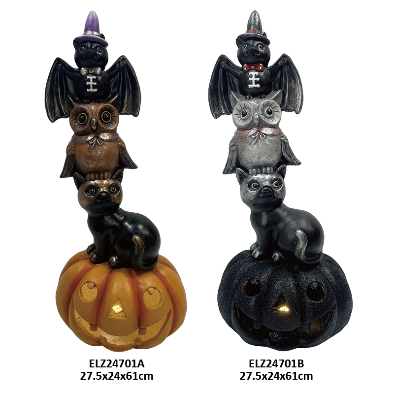 High-Quality Halloween Fiber Clay Collection Spooky Cat Owl Carved Pumpkin Skeletal Gentleman Pumpkin-head Man Jack-o'-lantern Manufacturer, Supplier
