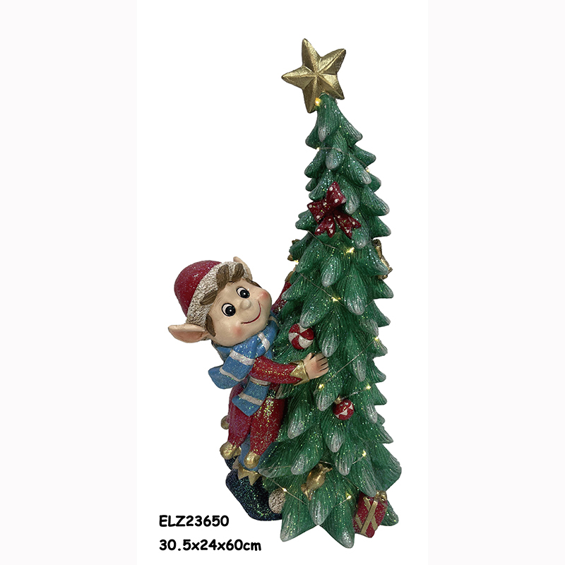 Wholesale Resin Art & Craft 20" ELF WITH TREE WELCOME SIGN SNOWMAN BALL CHRISTMAS FIGURINE LED LIGHTS DECORATION Supplier, Products