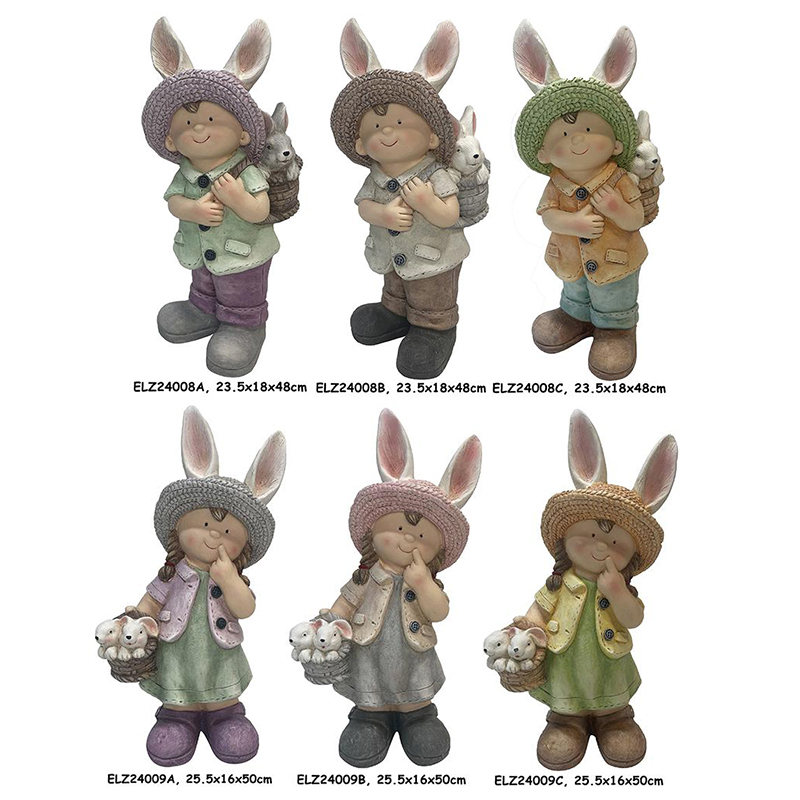China Handcrafted Boy and Girl Rabbit Companions Bunny Basket Buddies Statues Outdoor Indoor Decor Suppliers, Products