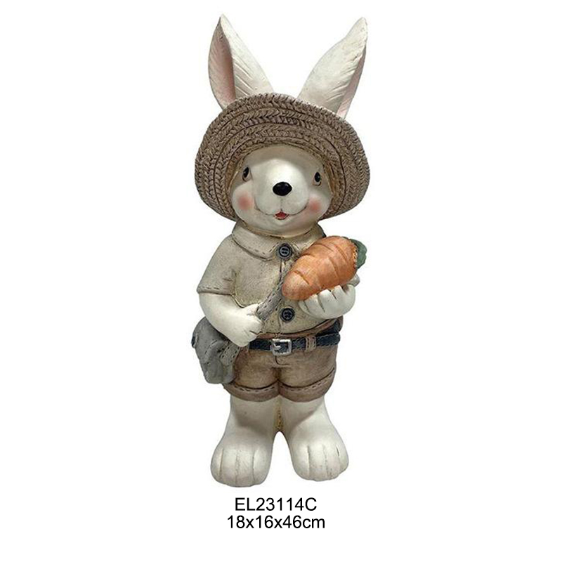 Wholesale Spring Themed Garden or Indoor Decor Garden Delight Rabbit with Carrots Easter Eggs Harvest Helper Rabbit with Straw Hat Exporter, Exporters