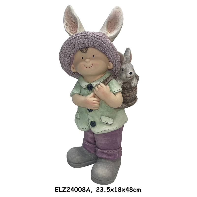 China Handcrafted Boy and Girl Rabbit Companions Bunny Basket Buddies Statues Outdoor Indoor Decor Suppliers, Products