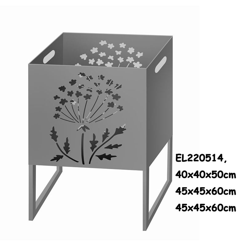 China High temperature Gray Square Metal Fire Pit with Stand Bonfire Outdoor Heater for Wood Burning with Laser Cut Design Factory, Product