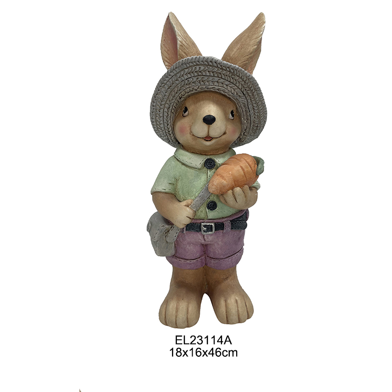 Wholesale Spring Themed Garden or Indoor Decor Garden Delight Rabbit with Carrots Easter Eggs Harvest Helper Rabbit with Straw Hat Exporter, Exporters