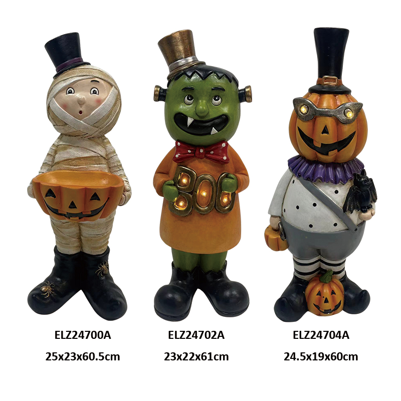 Wholesale Fiber Clay Halloween Figures The Mummy Figure Holds Jack-o'-lantern Bowl Frankenstein Figure Dapper Pumpkin-head Gentleman Suppliers, Exporters