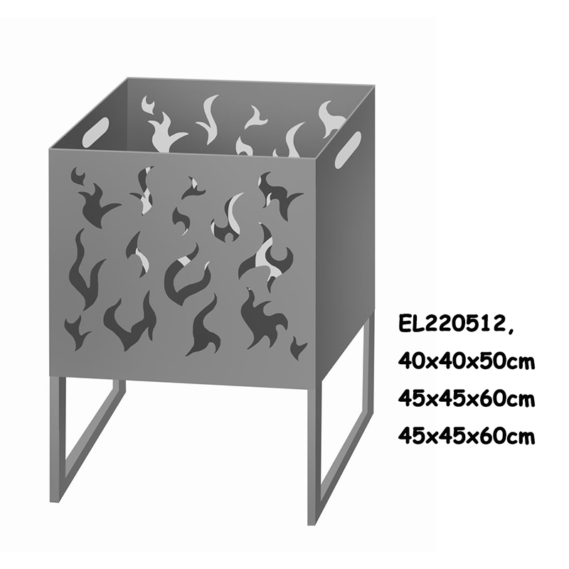 China High temperature Gray Square Metal Fire Pit with Stand Bonfire Outdoor Heater for Wood Burning with Laser Cut Design Factory, Product