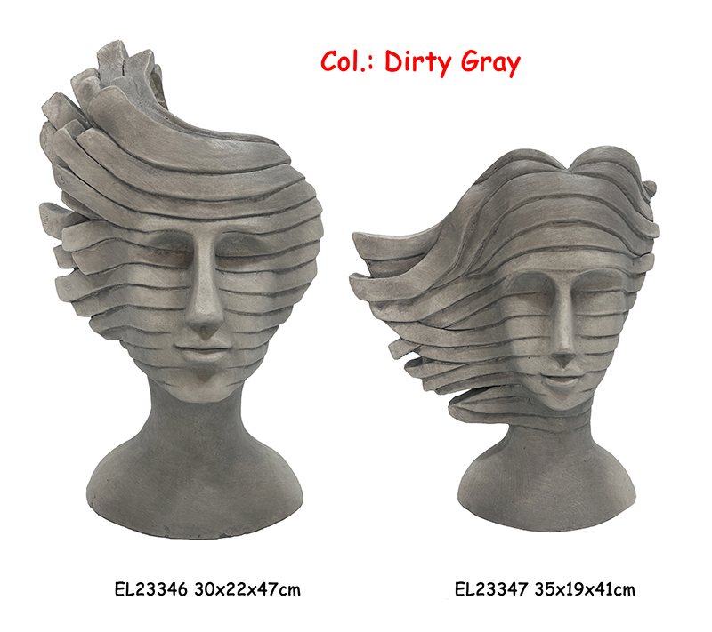 Wholesale Fiber Clay Handmade Crafts MGO Stripe Pattern Lady Bust Flowerpots Suppliers, Exporter