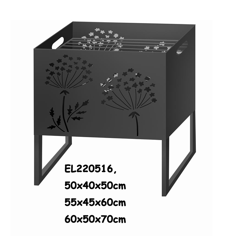 China High temperature Black Square Metal Fire Pit with Stand Bonfire Outdoor Heater for Wood Burning with Laser Cut Design Manufacturer, Service