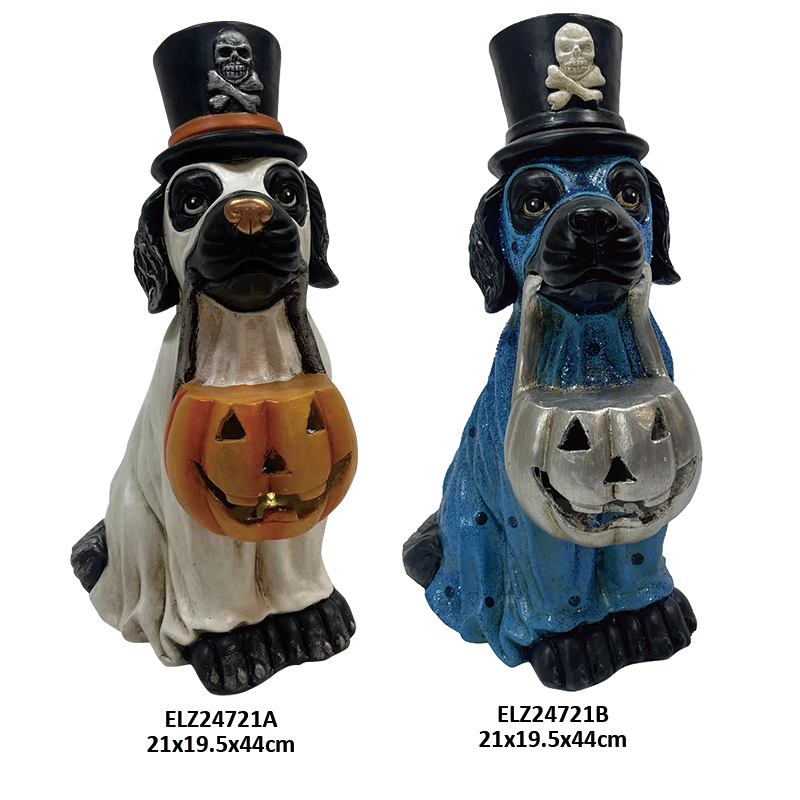 Wholesale Halloween Fiber Clay Collection Friendly Ghost Holding Jack-o'-lantern Bowl Cute Dog Carry Little Jack-o'-lantern Manufacturers, Factory