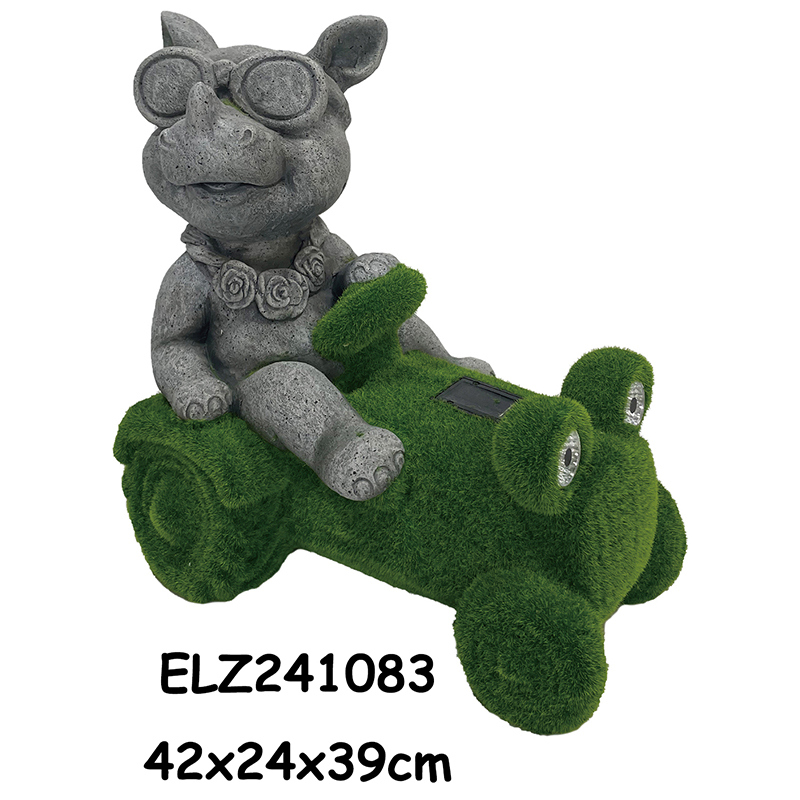 Wholesale Solar-Powered Handcrafted Grass-Flocked Clay Fiber Garden Statues Animal Items Garden Decor Exporter, Exporters