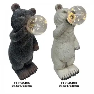 Garden Decor Fiber Clay Bear With Bulbs Collection Bear Statues Indoor Outdoor Decoration