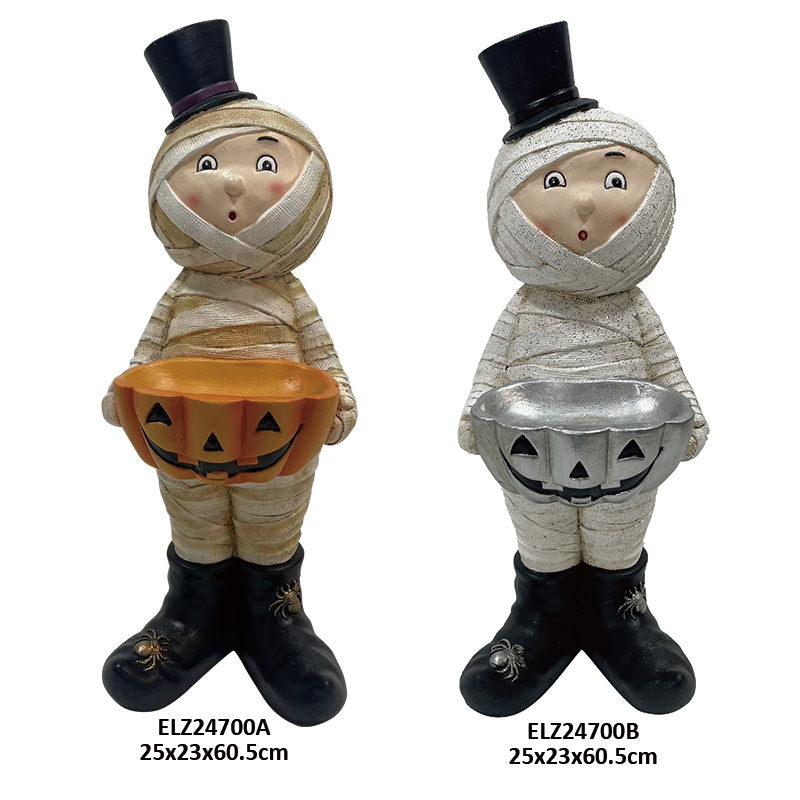 Wholesale Fiber Clay Halloween Figures The Mummy Figure Holds Jack-o'-lantern Bowl Frankenstein Figure Dapper Pumpkin-head Gentleman Suppliers, Exporters