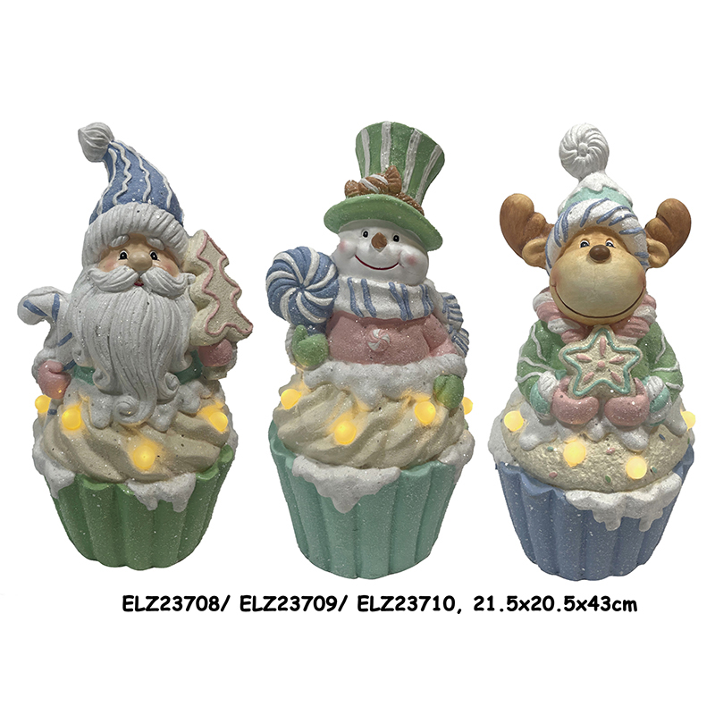 China HANDMADE AQUA BLUE ICED CUPCAKES WITH SNOWMAN SANTA REINDEER SET OF 3 FIGURES Product, Products
