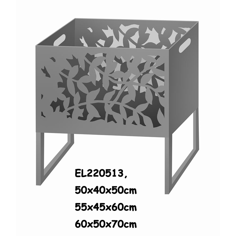 China High temperature Gray Square Metal Fire Pit with Stand Bonfire Outdoor Heater for Wood Burning with Laser Cut Design Factory, Product