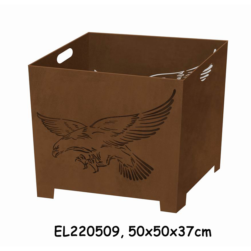 High-Quality Oxidised Rusty Metal Fire Pit Bonfire Outdoor Heater for Wood Burning with Laser Cut Design Eagle Tree Reindeer Manufacturer, Suppliers