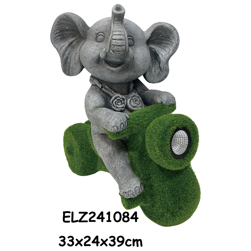 Wholesale Solar-Powered Handcrafted Grass-Flocked Clay Fiber Garden Statues Animal Items Garden Decor Exporter, Exporters