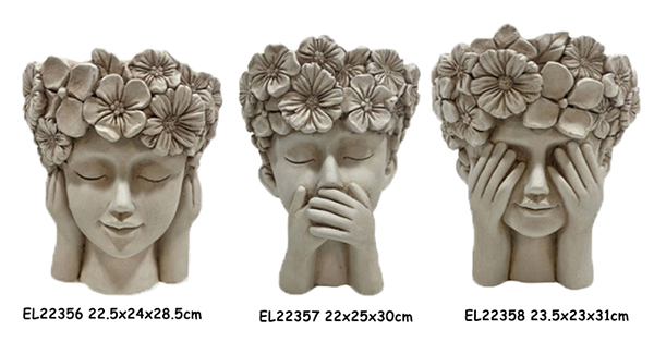 Wholesale Fiber Clay Handmade Crafts MGO Flower Crown Girl Thinking Face Planters Supplier, Products