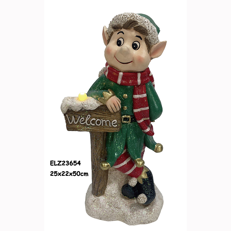 Wholesale Resin Art & Craft 20" ELF WITH TREE WELCOME SIGN SNOWMAN BALL CHRISTMAS FIGURINE LED LIGHTS DECORATION Supplier, Products