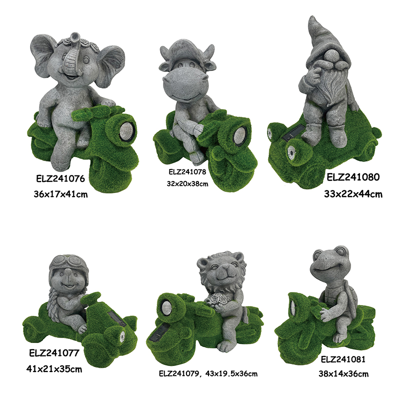 High-Quality Solar Powered Clay Charms Handcrafted Fiber Garden Statues Grass Flocked Decors Supplier, Factories