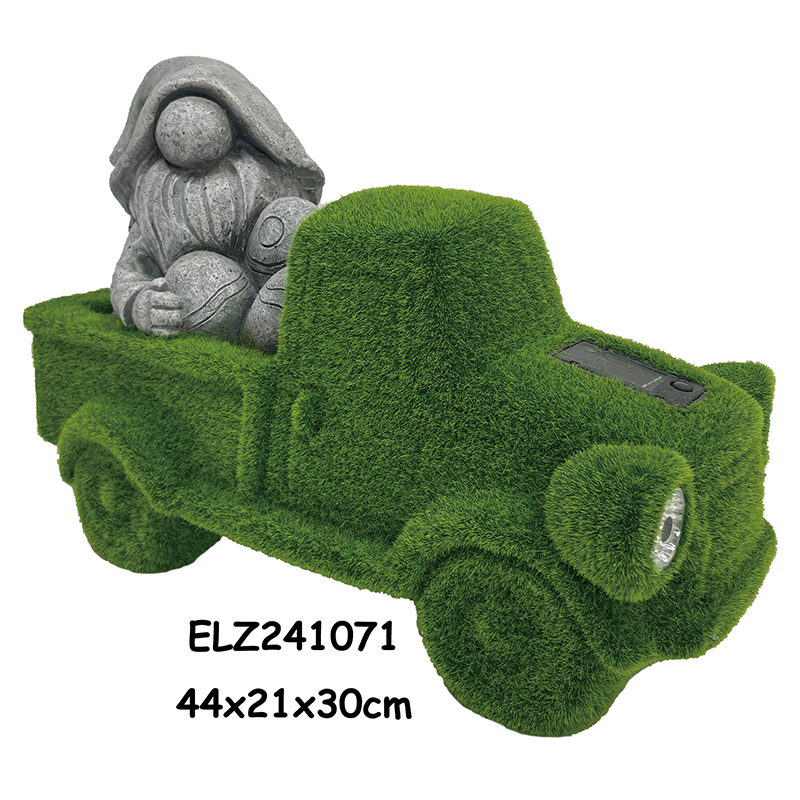 High-Quality Solar Powered Clay Charms Handcrafted Fiber Garden Statues Grass Flocked Decors Supplier, Factories