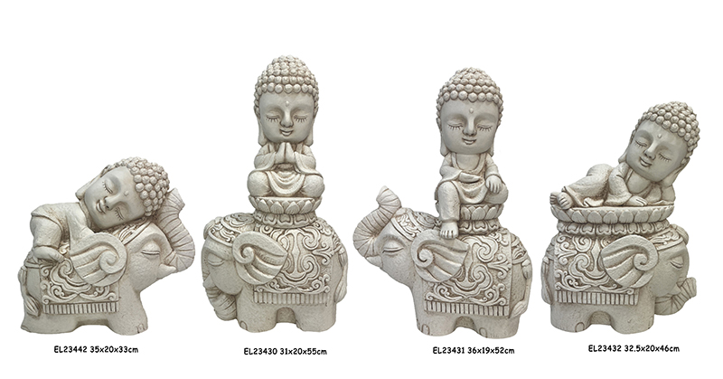 High-Quality Fiber Clay MGO Cute Baby Buddha with Elephant Statues Figurines Supplier, Exporters